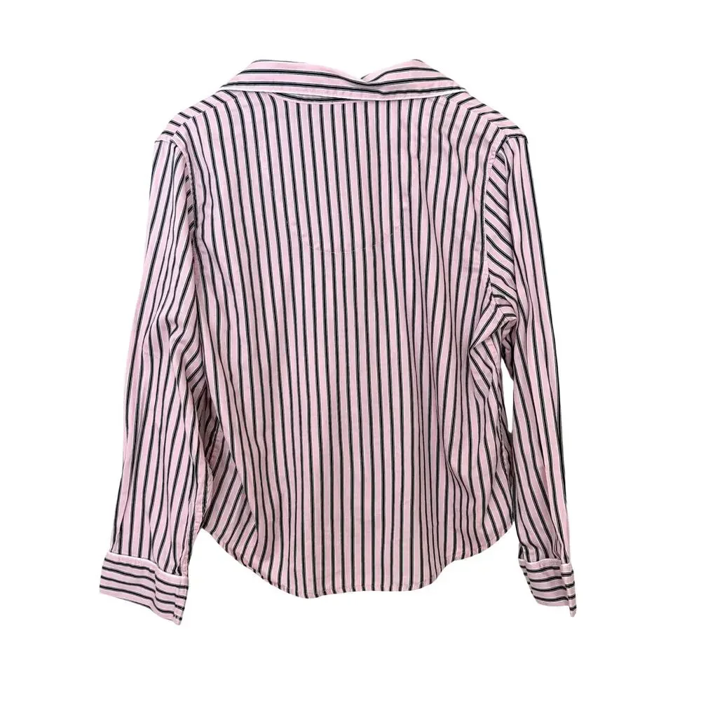 Lauren Ralph Lauren Pajama Top Womens L Pink‎ Navy Blue Striped Cotton Preppy